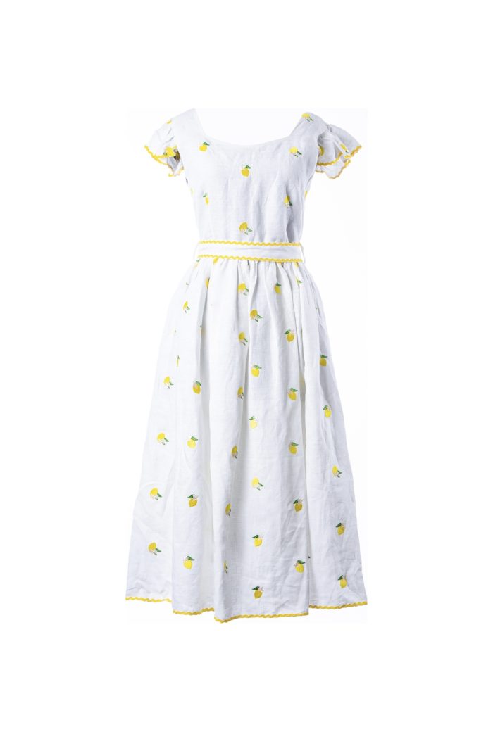 Lemon Embroidered Pure Linen Woman Dress